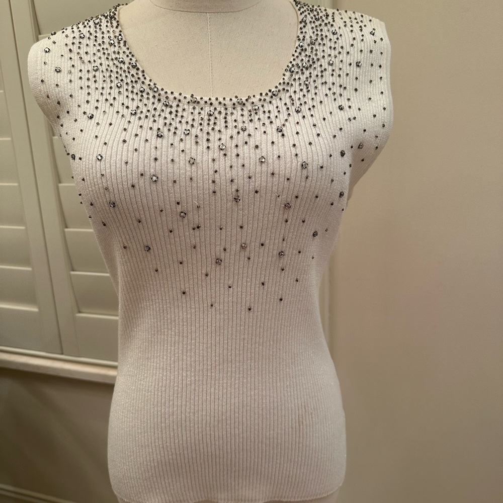Vintage Christine Phillipe white embellished sleeveless top